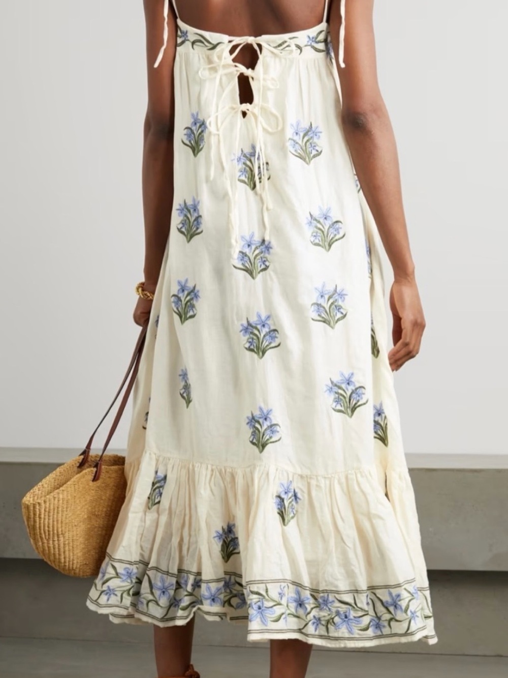 Agua by Agua Bendita Bossa Neck Maxi Dress Blue Floral Embroidery $1300 - Picture 2 of 13